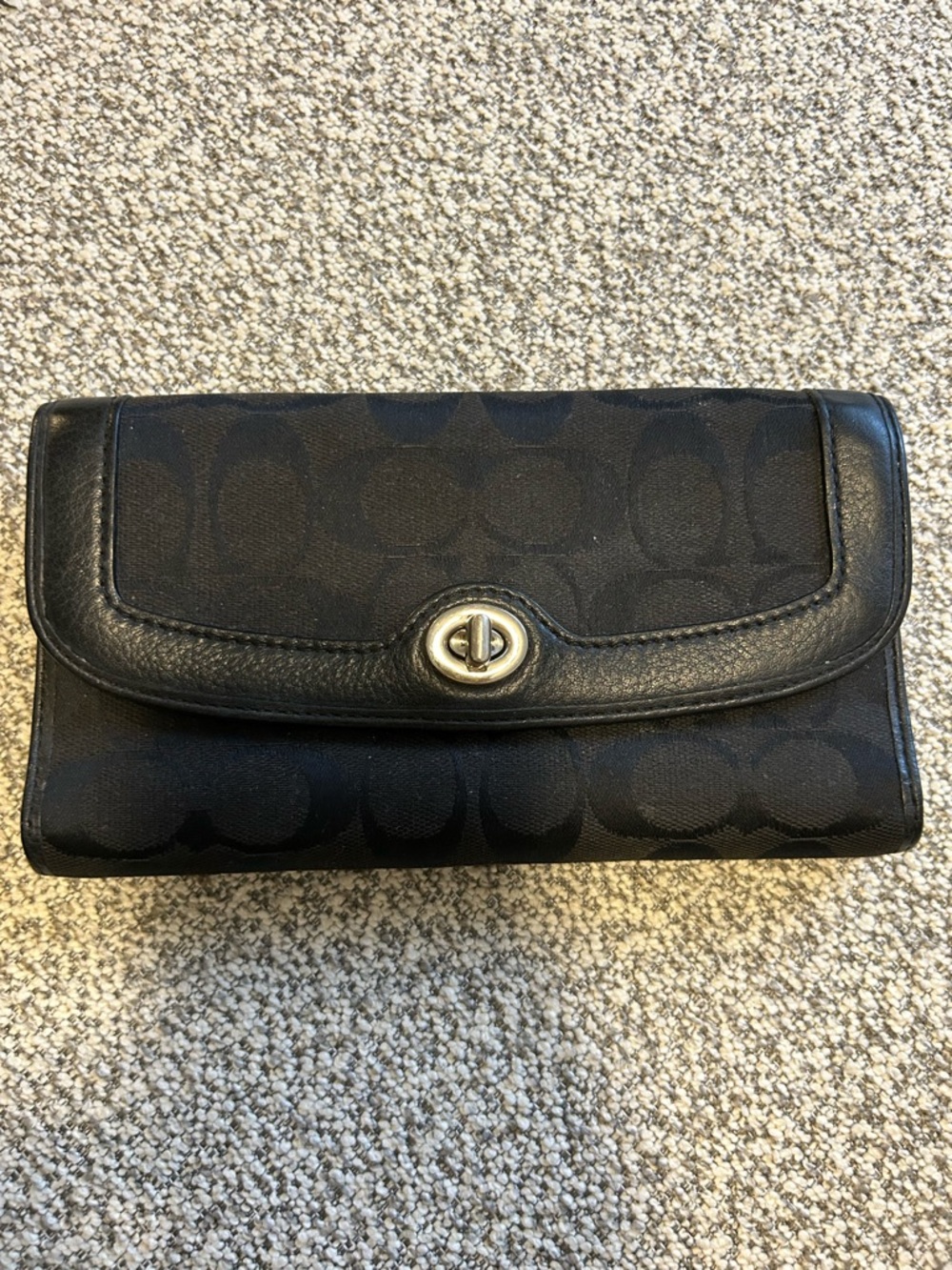 Coach Black Signature Canvas Turnlock Clutch Wallet
